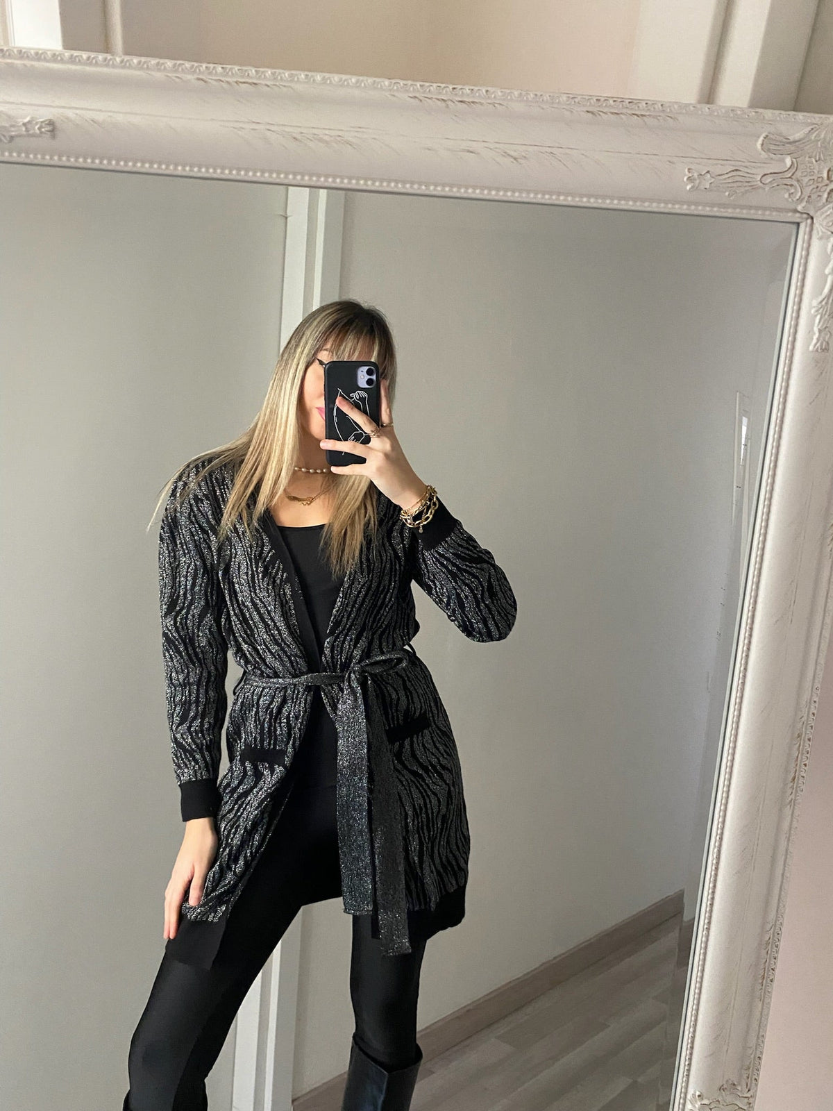 Cardigan in lurex zebrato nero