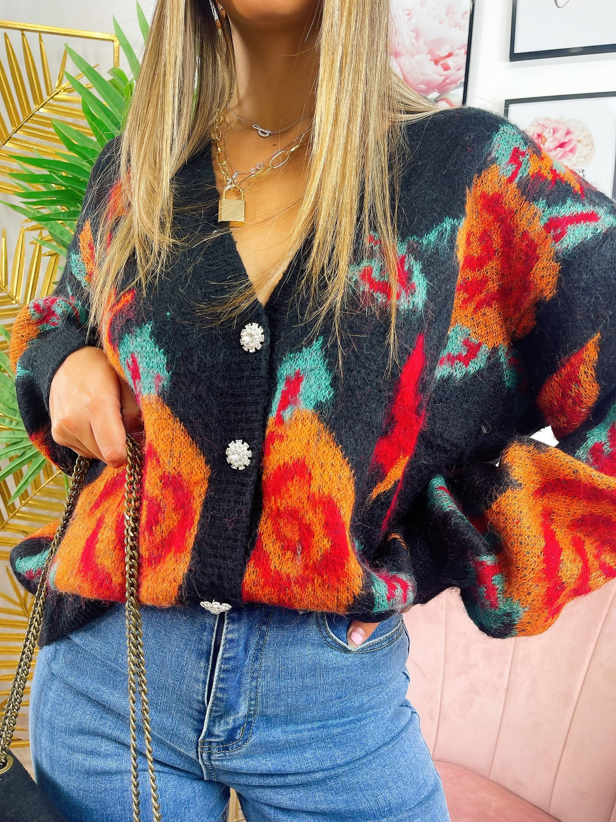 Maglione gioiello con rose nero