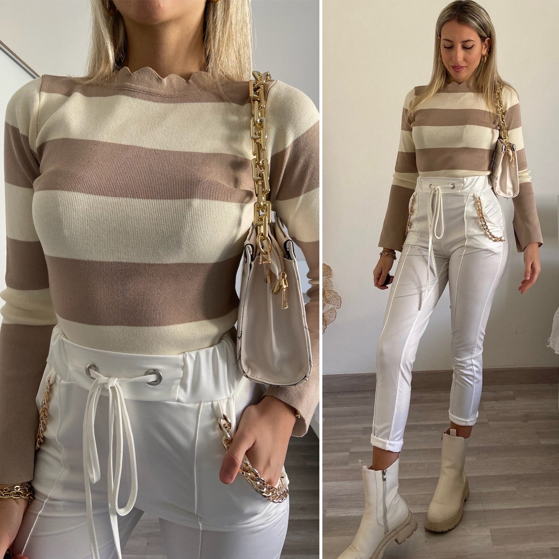Maglione a righe con spacco nude