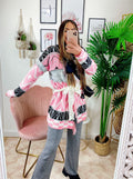 Cardigan con frange e cinta Rosa