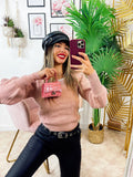 Maglione con scollo a u con perle rosa
