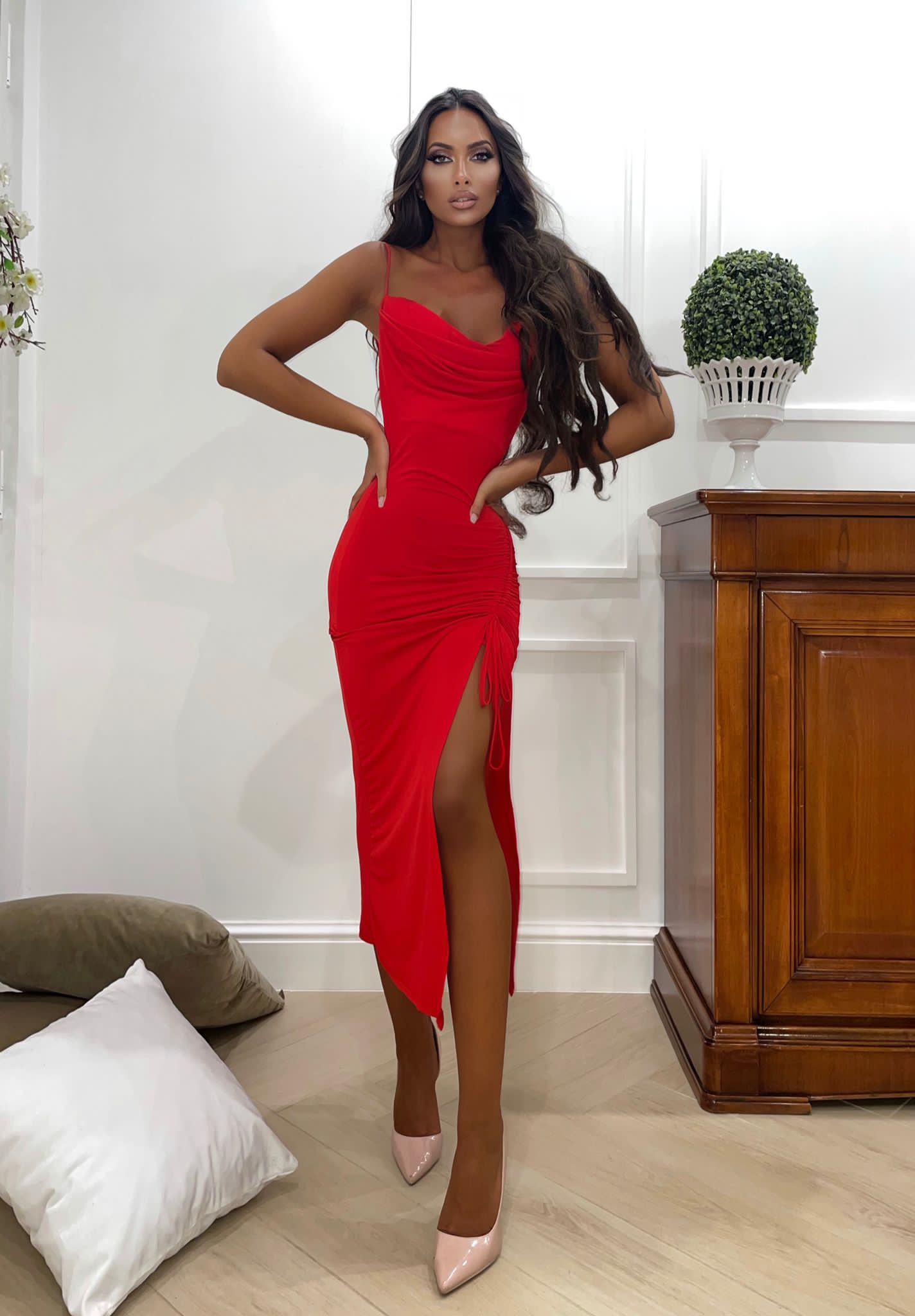 Abito aderente midi Rosso