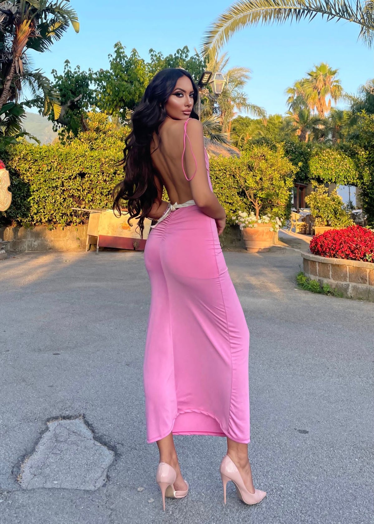 Abito lungo push up rosa