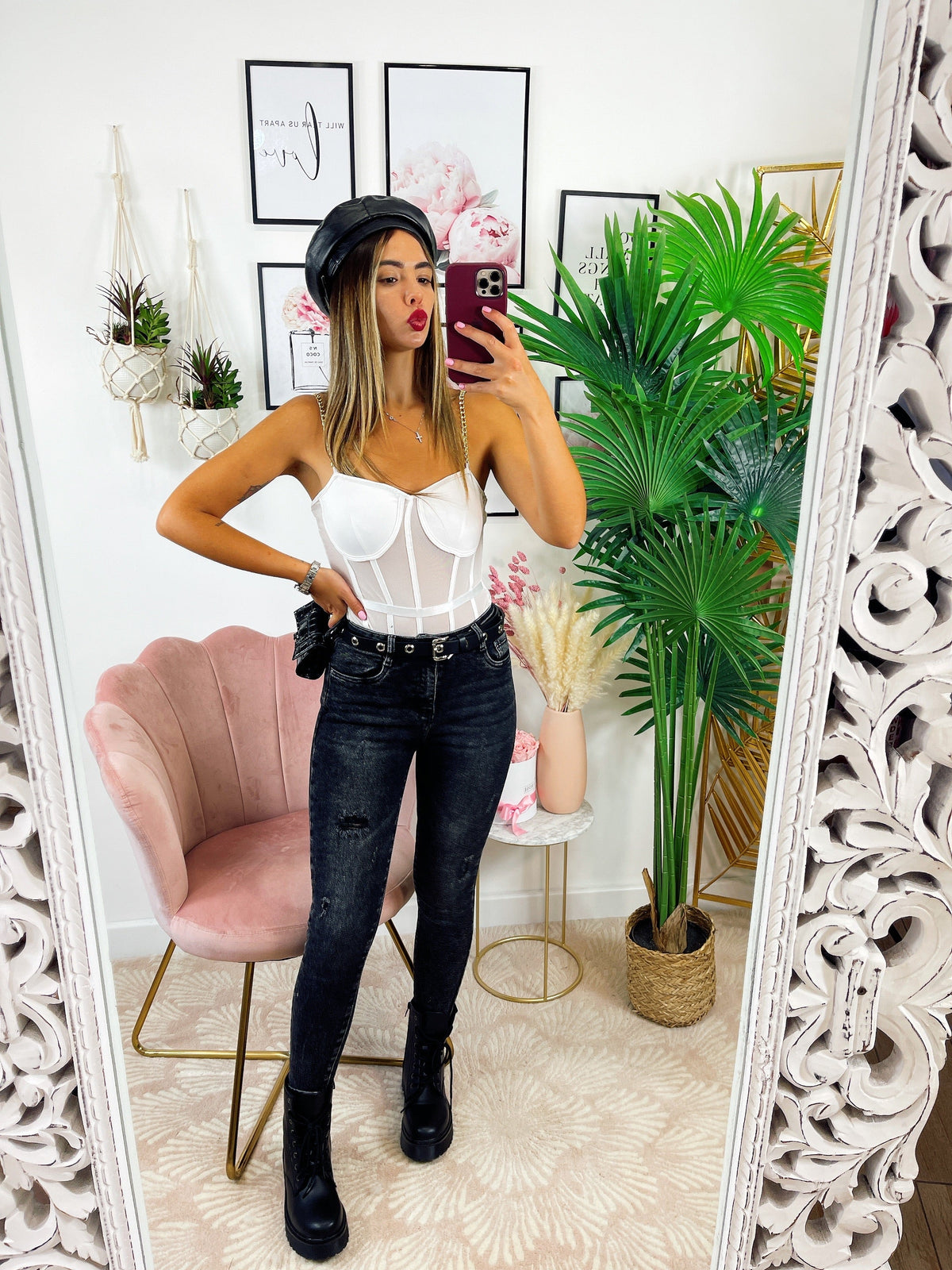 Body con trasparenze e catena bianco