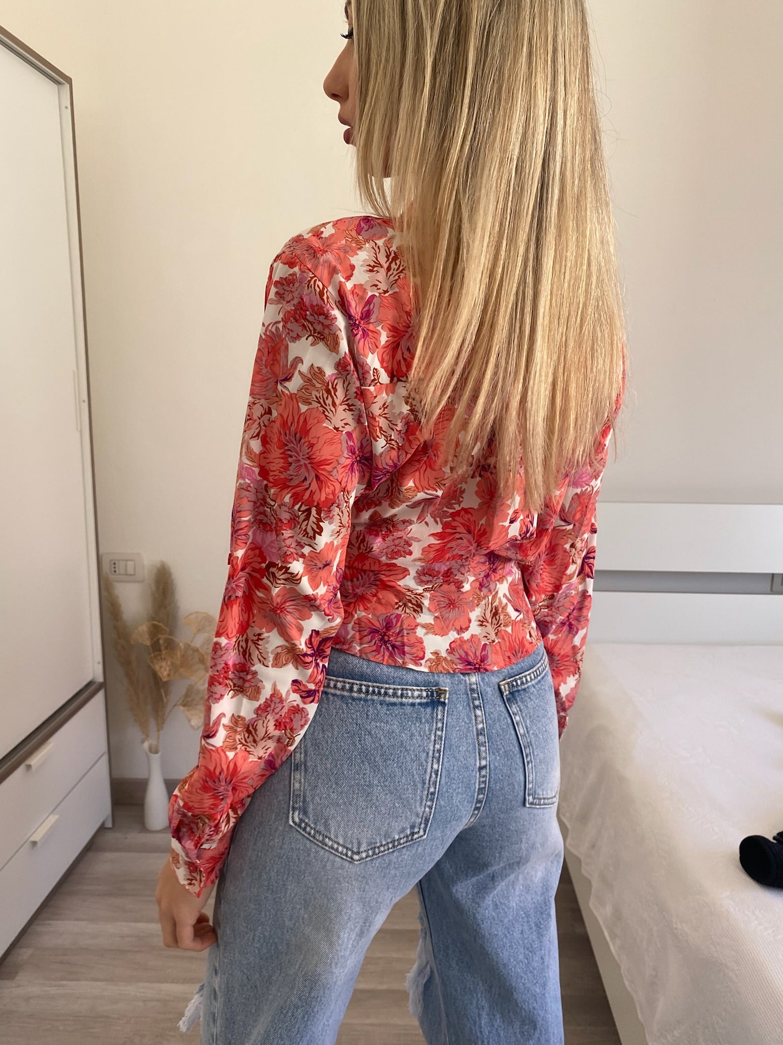 Camicia floreale corallo