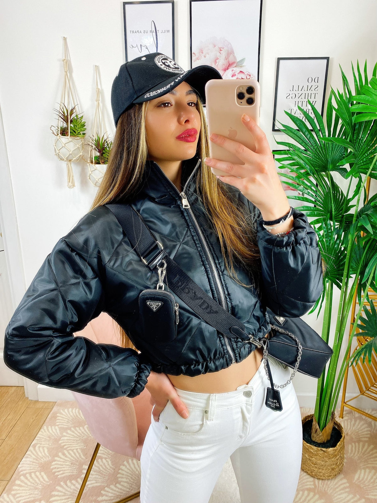 Bomber crop a rombi Nero