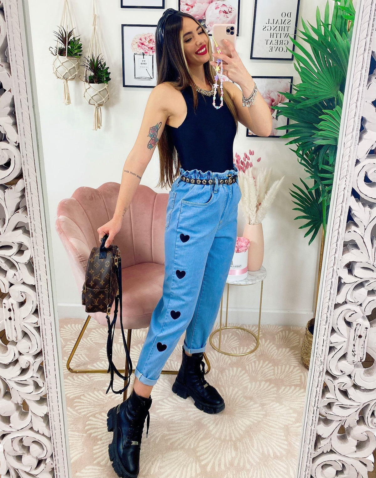 Jeans con cuori Nero