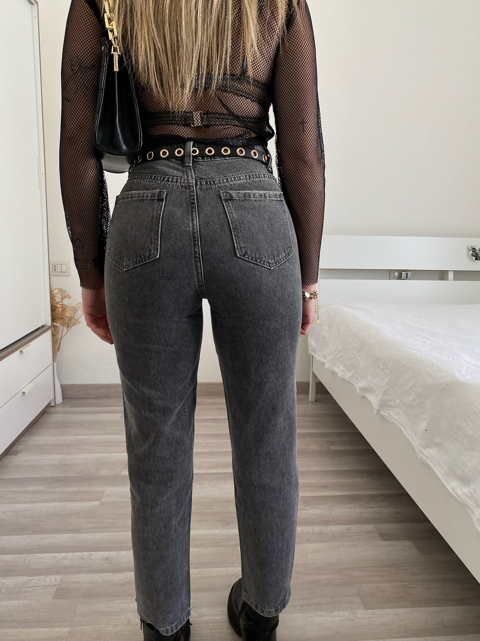 Jeans wide leg grigio