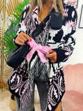 Cardigan con frange e cinta dettaglio nero rosa
