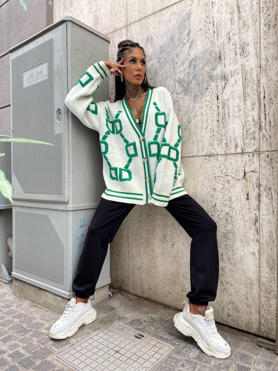 Cardigan influencer verde Top quality