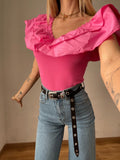 Body scollo a barchetta con Rouches Fuxia