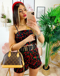 Completo top e pantaloncino fiori rossi