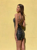 Abito nero/argento con incrocio e push up