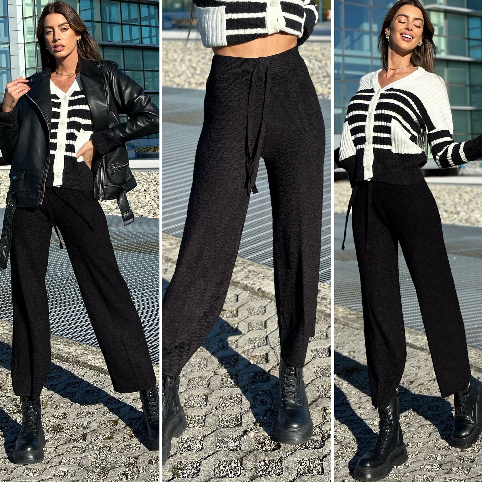 Pantalone di lana ampio nero