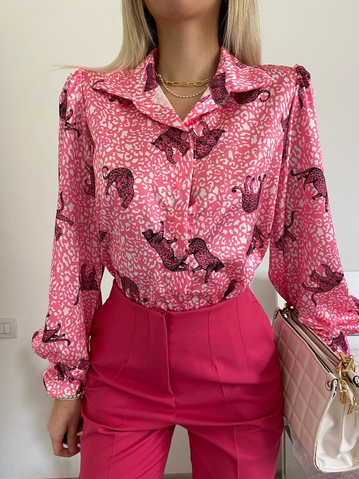 Camicia con stampa animalier fuxia