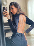 Body in velluto schiena aperta con strass