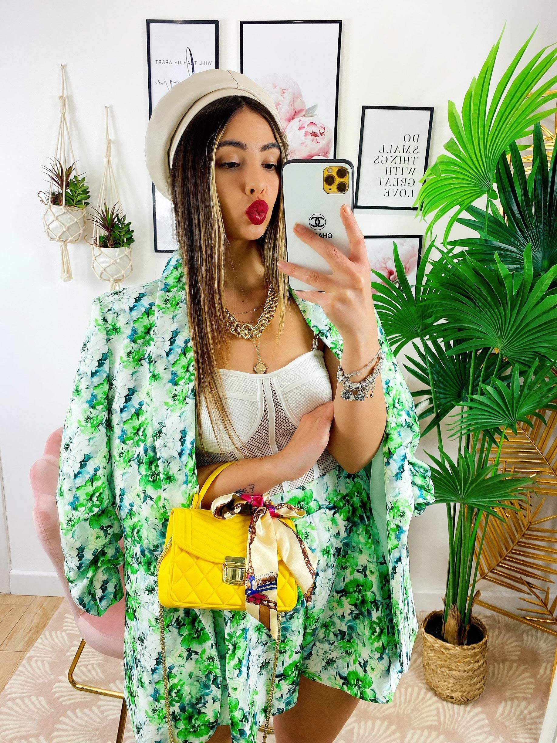 Completo Giacca e Short fiori verdi