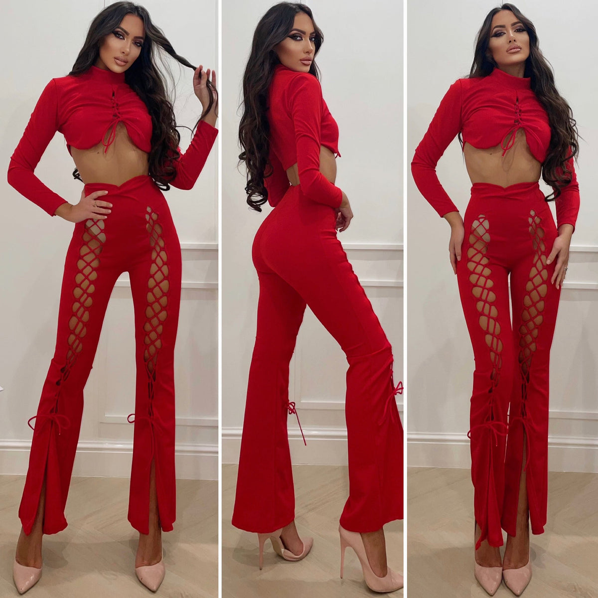 Completo top e pantalone lace rosso