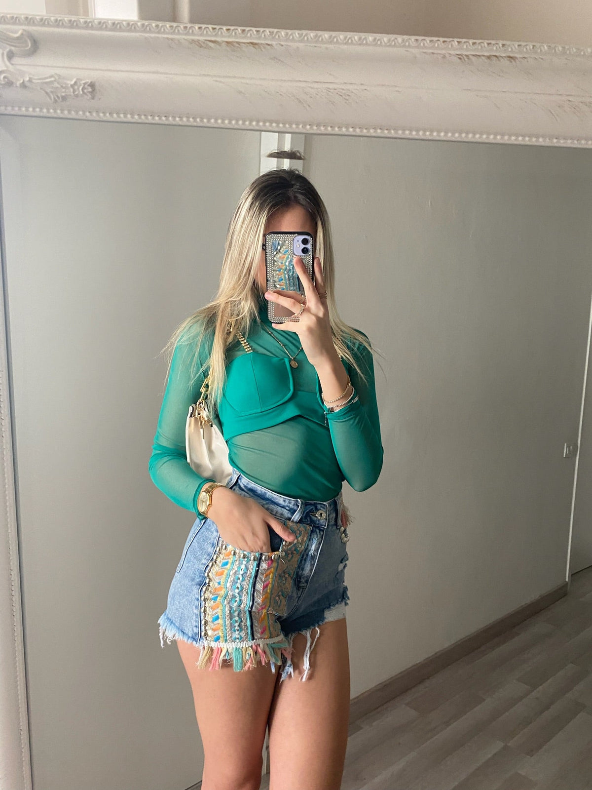 Camicia velata con corpino verde