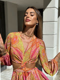 Abito con incrocio rosa lime