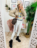Bomber crop in ecopelle Beige