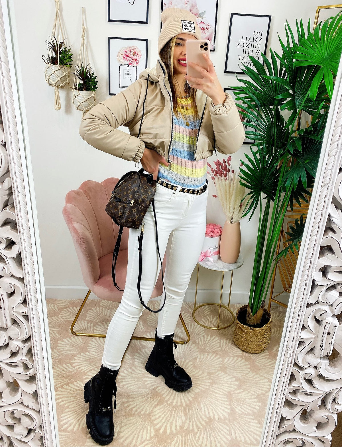 Bomber crop in ecopelle Beige