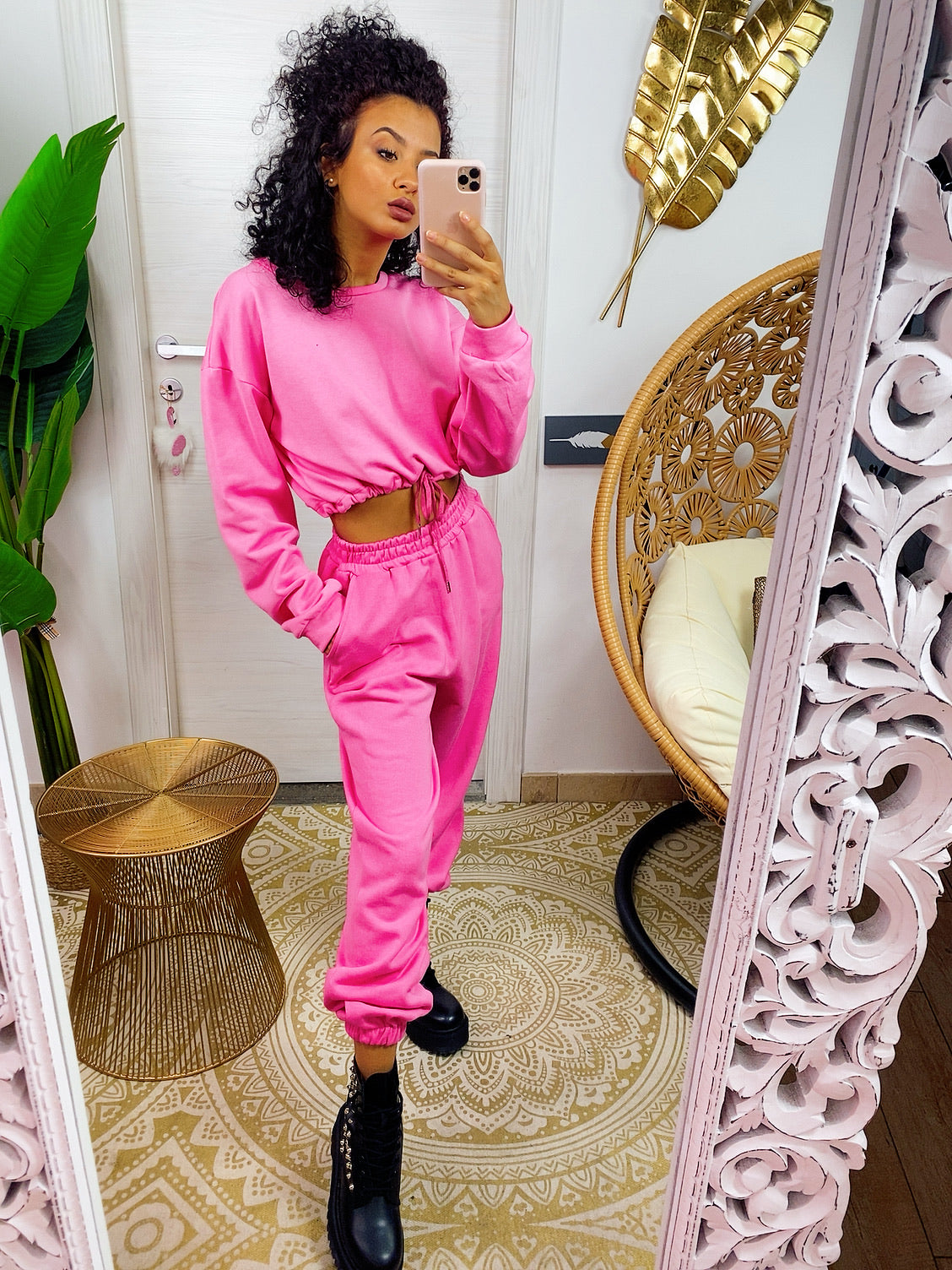 Tuta due pezzi rosa barbie maglia con elastico