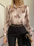 Camicia con stampa animalier beige