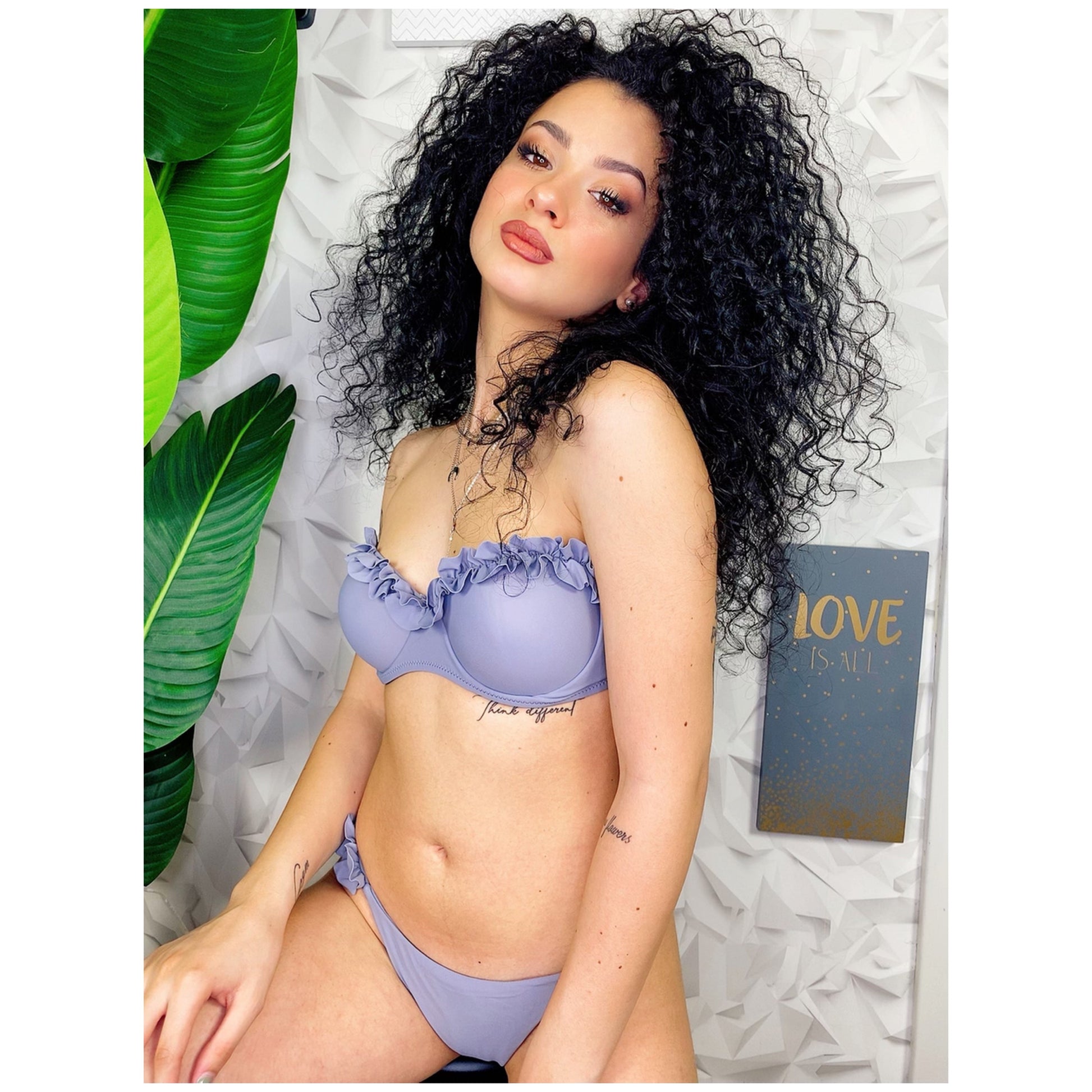Bikini push up con top rouge floreale