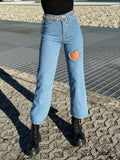 Jeans con strass e cuore