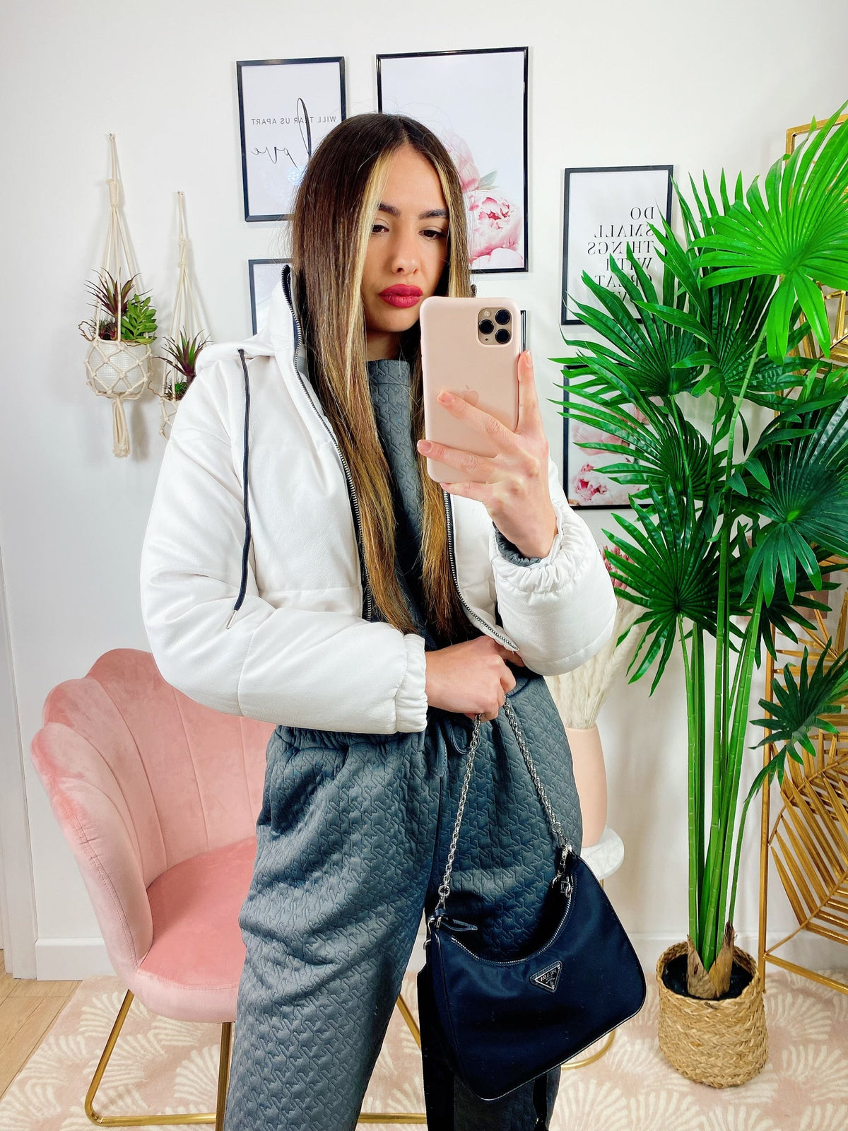 Bomber crop in ecopelle Bianco