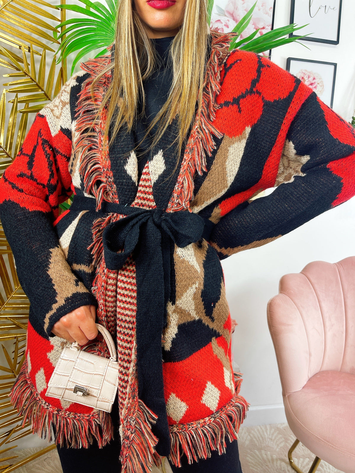 Cardigan con rose dettaglio Rosso