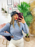 Maglione top quality con perle celeste