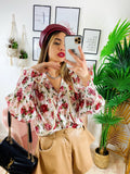 Camicia fiorata con ricami base bianca