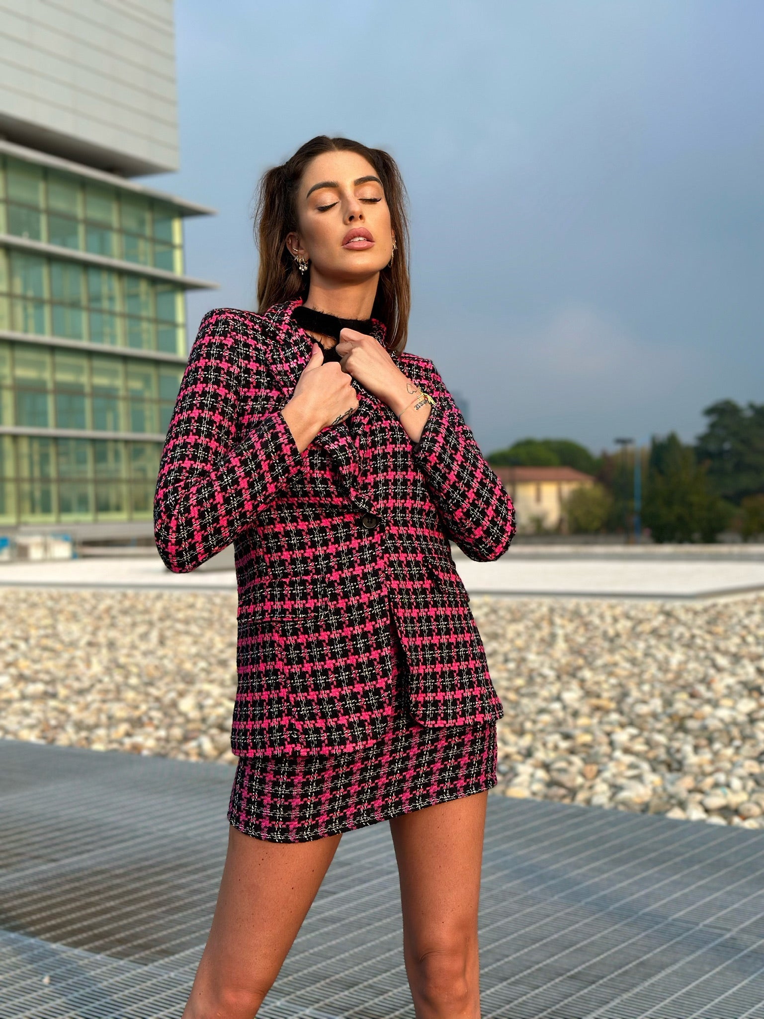 Giacca check Fuxia