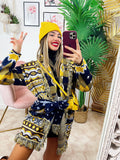 Cardigan con frange e cuori Giallo celeste