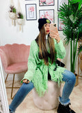 Cardigan sfrangiato verde mela