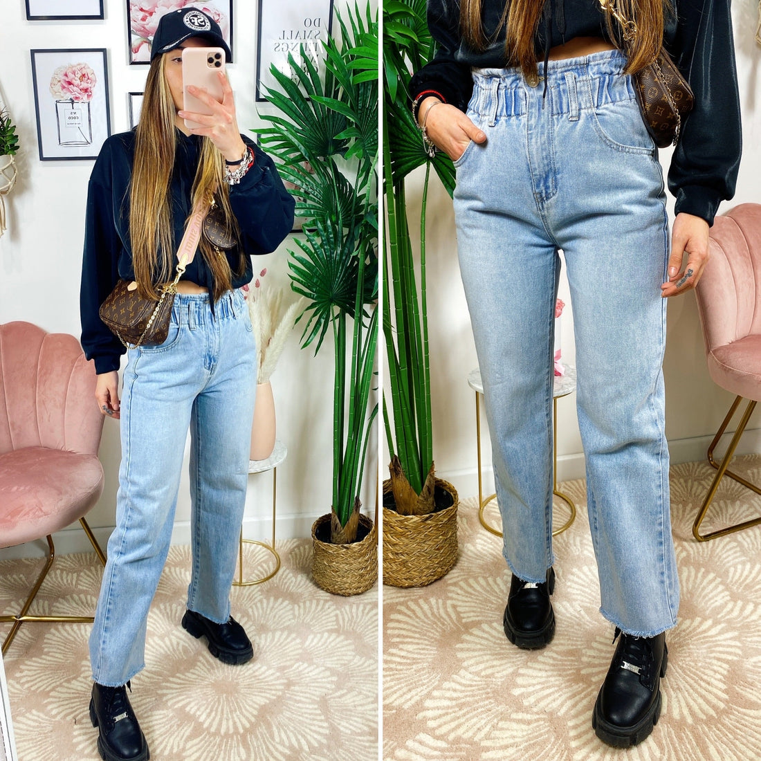 Jeans elasticizzato in vita zampa larga