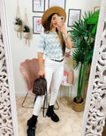 Maglioncino con ricami a righe Celeste