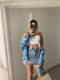 Gonna in jeans con strass e perle