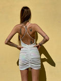 Abito bianco unicorno con incrocio e push up