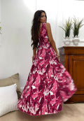 Abito con tutina fantasia floreale Fuxia