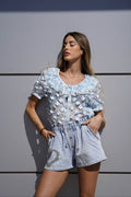 Short in jeans cuore in strass