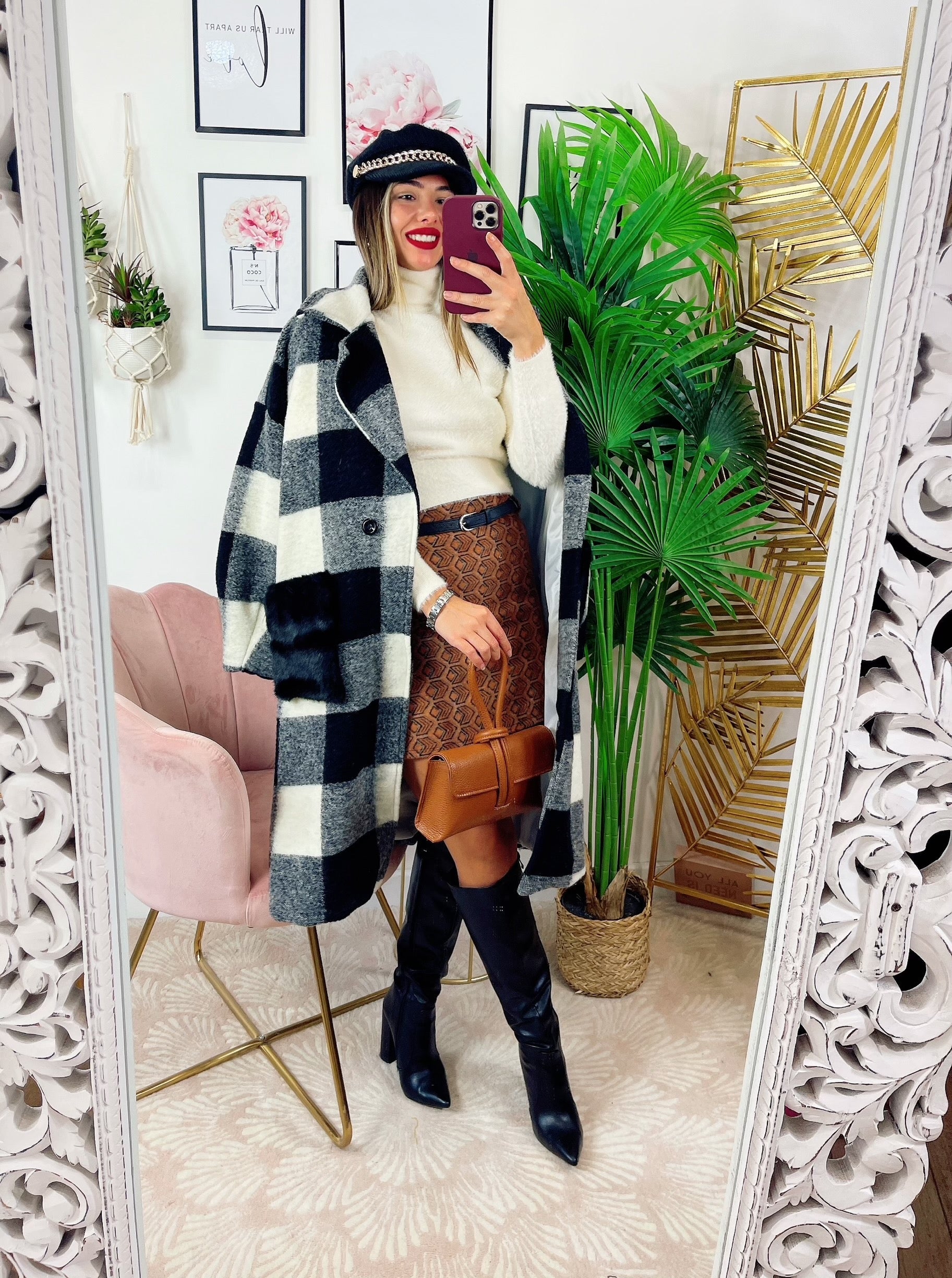 Cappotto a quadri nero