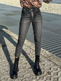 Jeans a vita alta grigio/nero