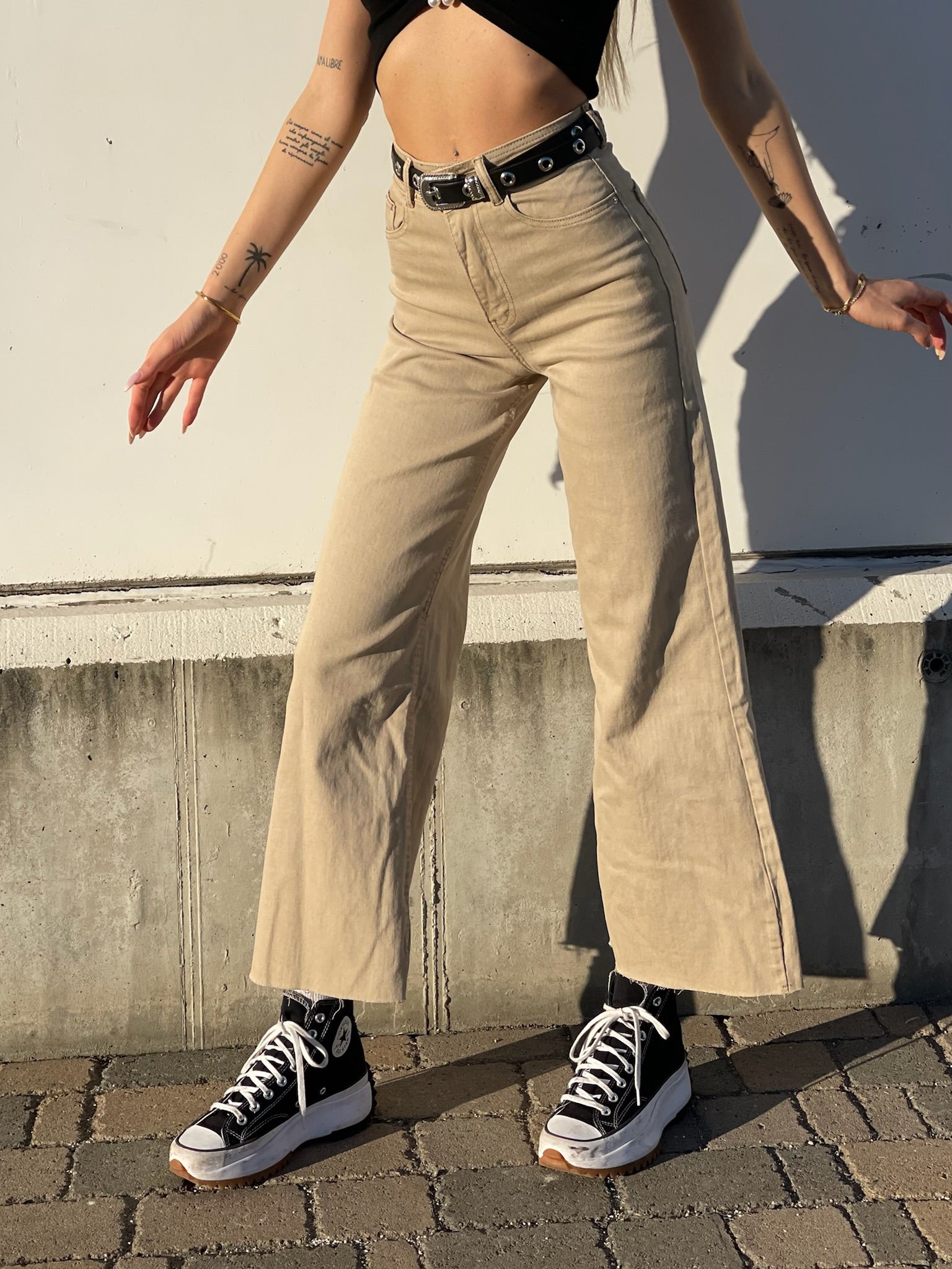 Jeans beige wide leg