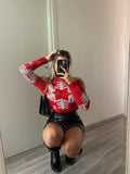 Maglione fiocco di neve rosso e argento