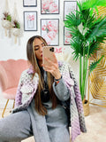 Giacca con bottoni Multicolor grigia e lilla
