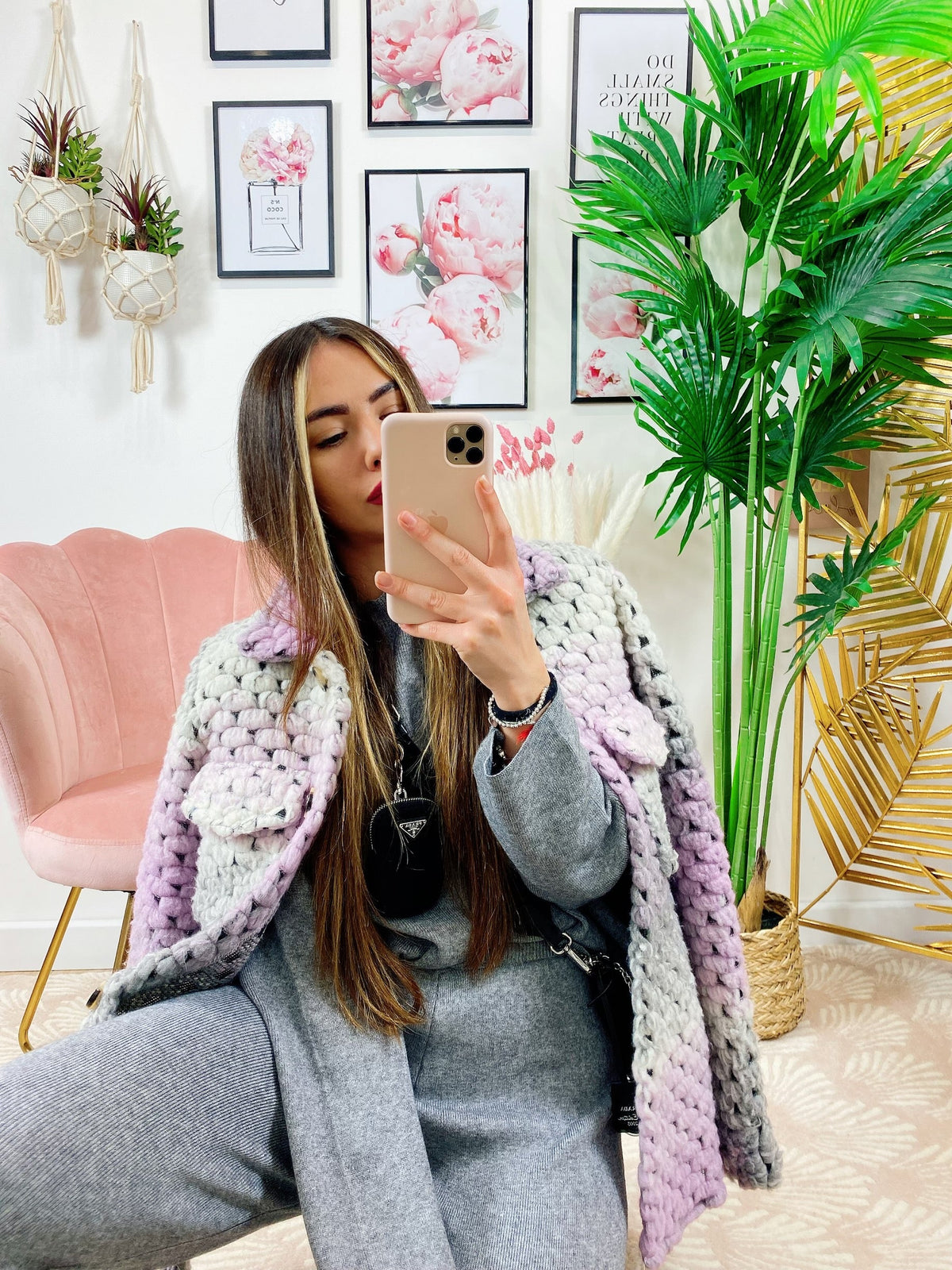 Giacca con bottoni Multicolor grigia e lilla
