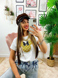 T-shirt con stampa glitter oro